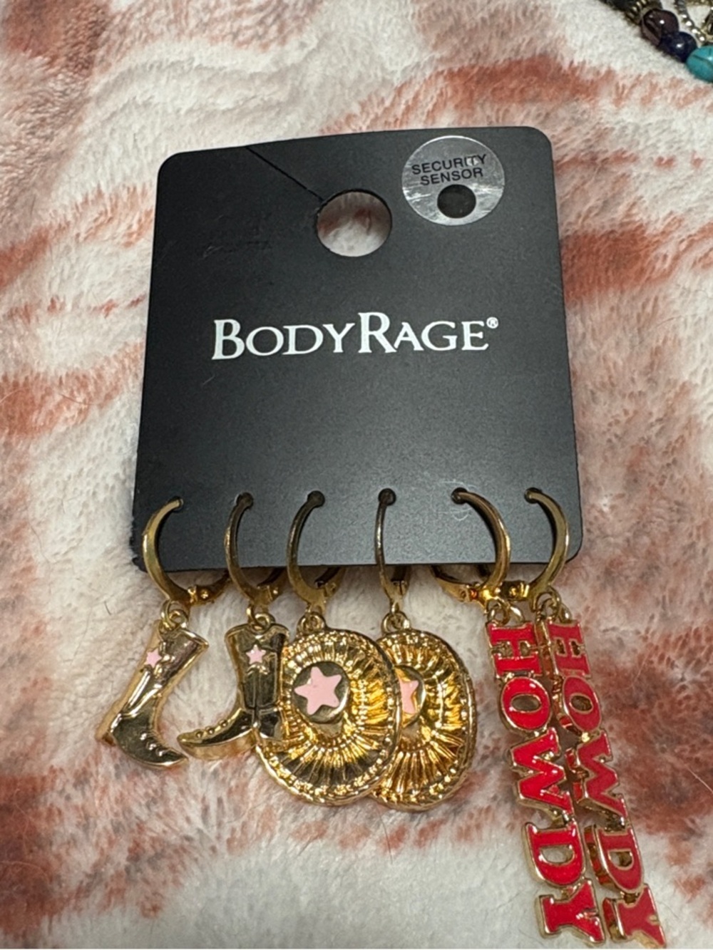 BodyRage Gold Western Charm Hoop Earrings with Pink Accents
